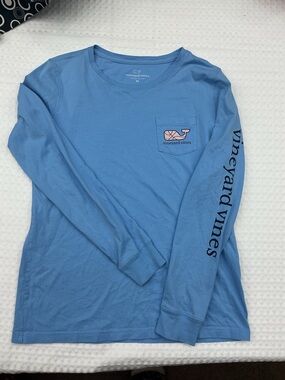 Vineyard Vines Light Blue Long Sleeve Tee with Pink Whale